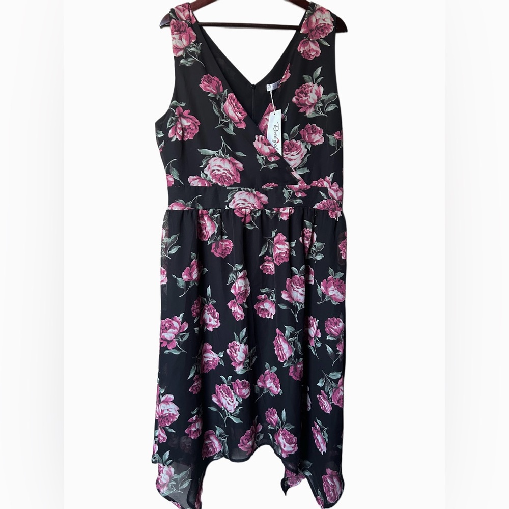 Rosegal Black and Pink Floral Midi Dress